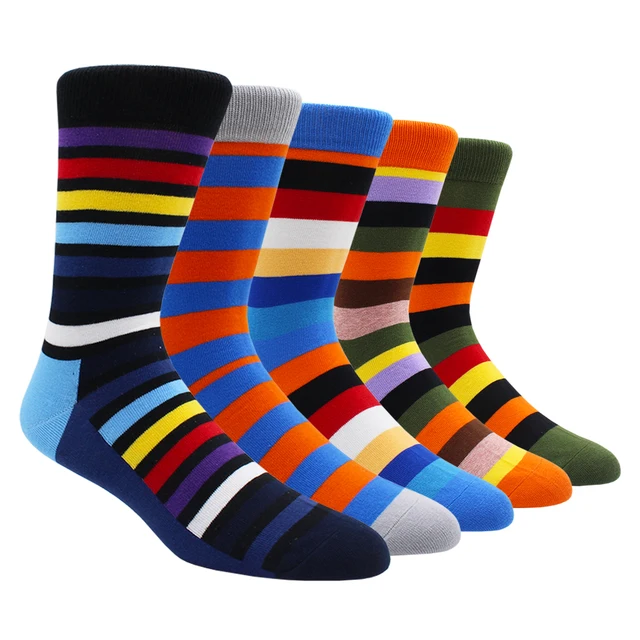 Size 41-48 Casual Fashion Cotton Funny  Long Women&Men Socks Contrast Color Rainbow Larger Size Stripe Socks for Men 5 Pairs- NY006