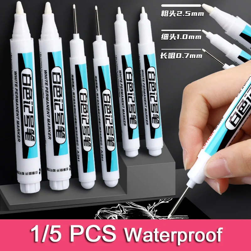 

1/5Pcs Oily White Marker Pen Graffiti Pens Waterproof Permanent Gel Pencil Tire Notebook Glass Painting Pen 0.7mm 1mm 2.5mm