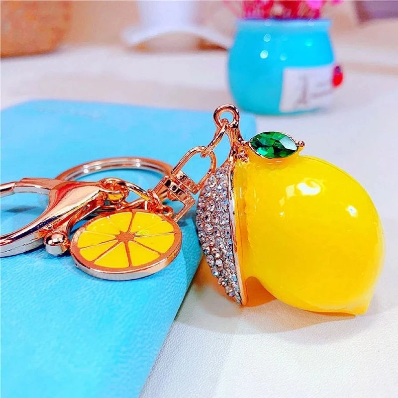 Portachiavi Limone 3D In Metallo - Ciondolo Frutta Per Borsa E Chiavi - 3