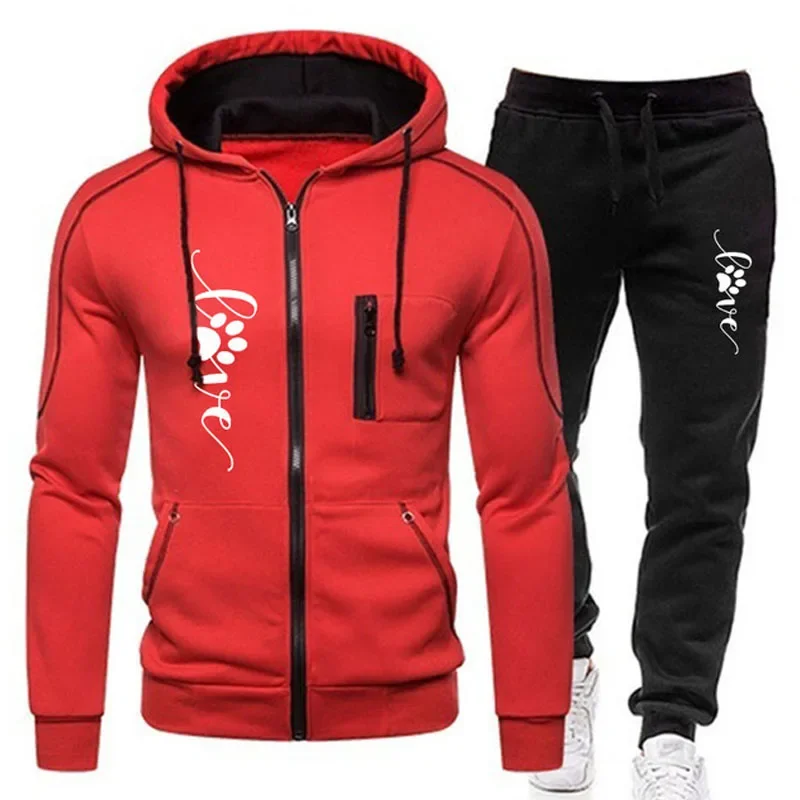 

New Fashion Zipper Hoodies+Black Pants Sets 2024 Autumn Winter Sport Suits Casual Hooded Sweatshirts Man Tracksuit Sportswear