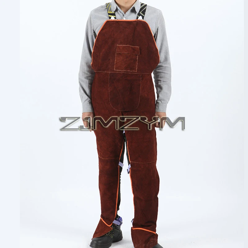 Cowhide Welding Strap Jumpsuit Wear-resistant Heat Insulation Fire-proof Welding Workwear Suit Bib Leather Jumpsuit