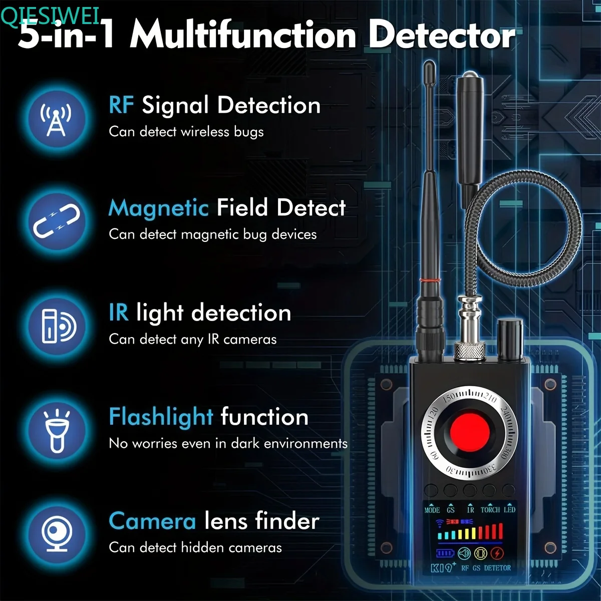 K19+ Hidden Anti Eavesdropping Camera Detector RF Wireless GSM Signal Wiretapping GPS Tracker Spy Cam Detector Bug Finder