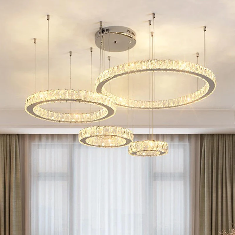 

Luxury Rings Crystal Chandelier Stainless Steel Led Mordern Pendant Light Home Deco Hanging Lighting Suspension Luminaire Lustre