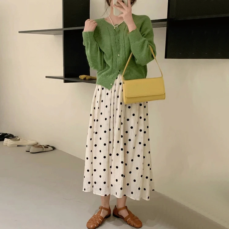 Spring Maternity Belly Skirts Ankle-length Fashion Pregnant Woman Polka Dot Skirt Large Hem Umbrella Skirt
