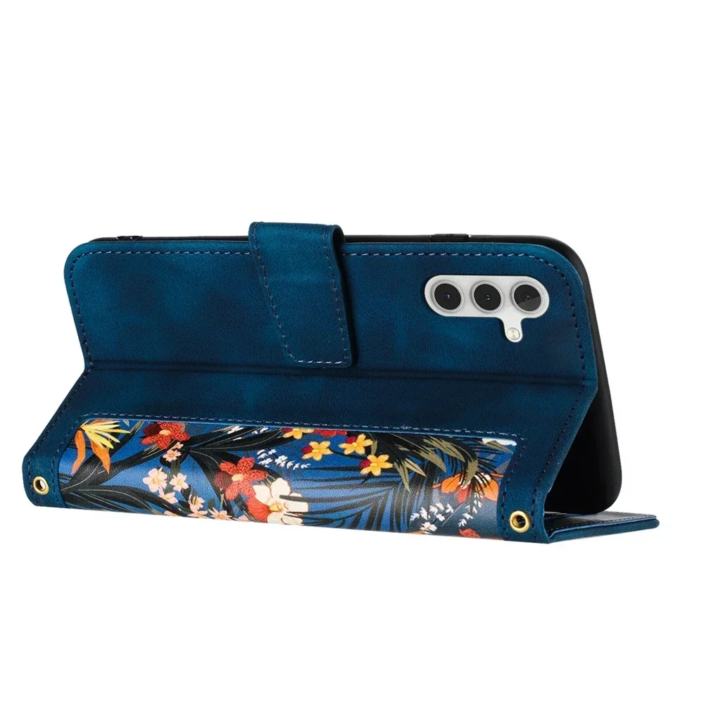 3D Flower Leather Flip Wallet Phone Case with Strap