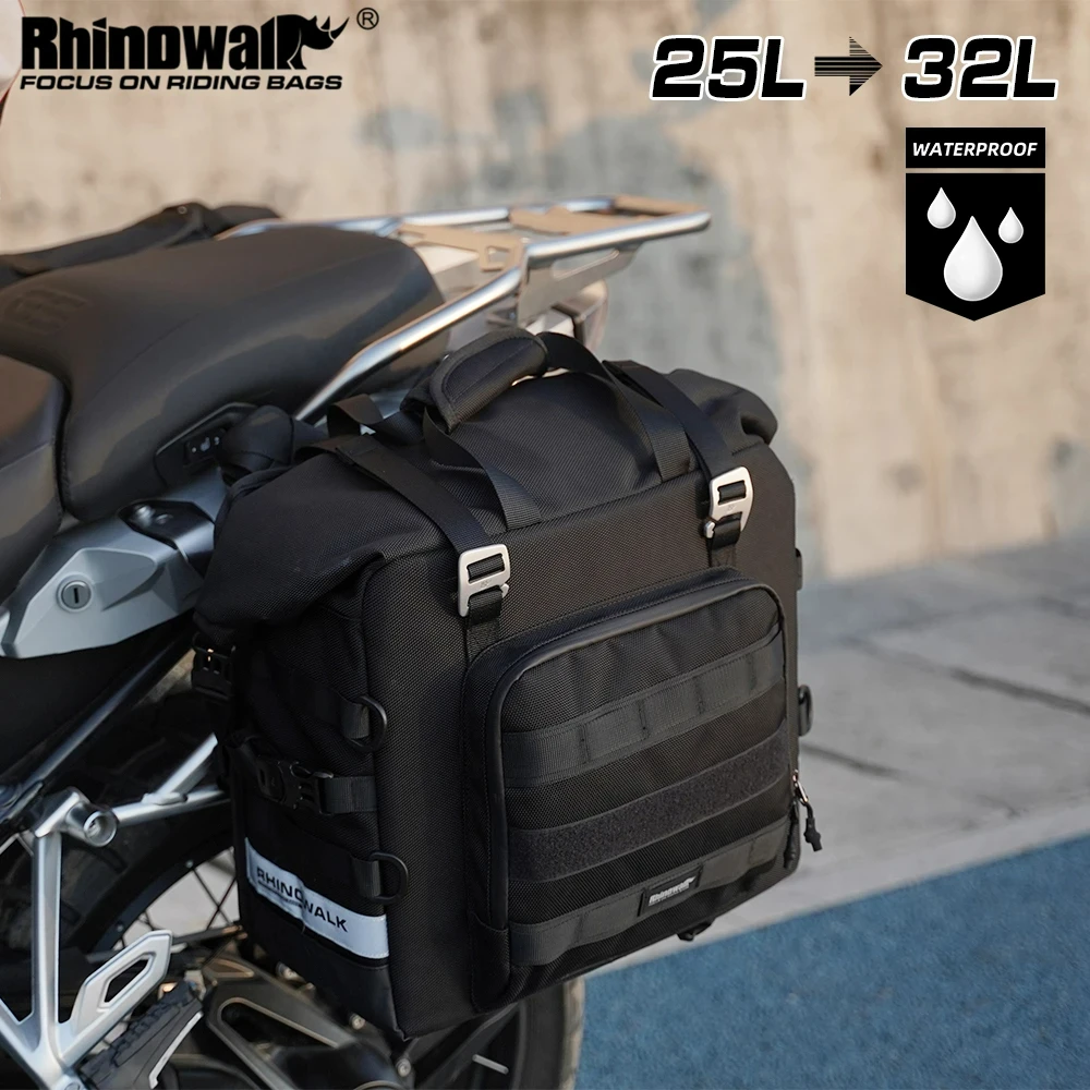 Rhinowalk 25L-32L Motorcycle Bag Wear-resistant Expandable Motorcycle Rack Bilateral Bag Quick Release Motor Rear Rack motorcycle bag