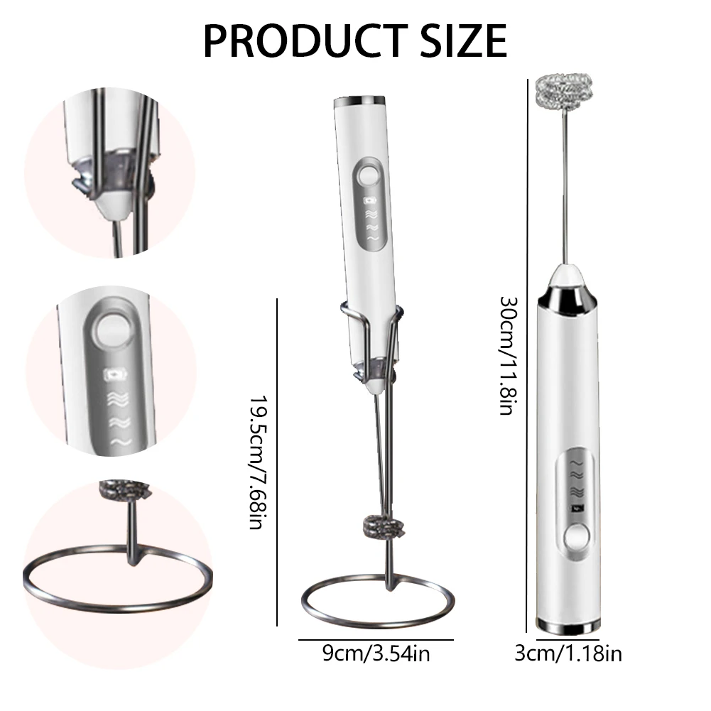Milk Frother Foam Maker Coffee Whisk Mixer USB Rechargeable 3 Speed Electric Handle Blender Egg Beater Kitchen Hot Cooking Tool 6