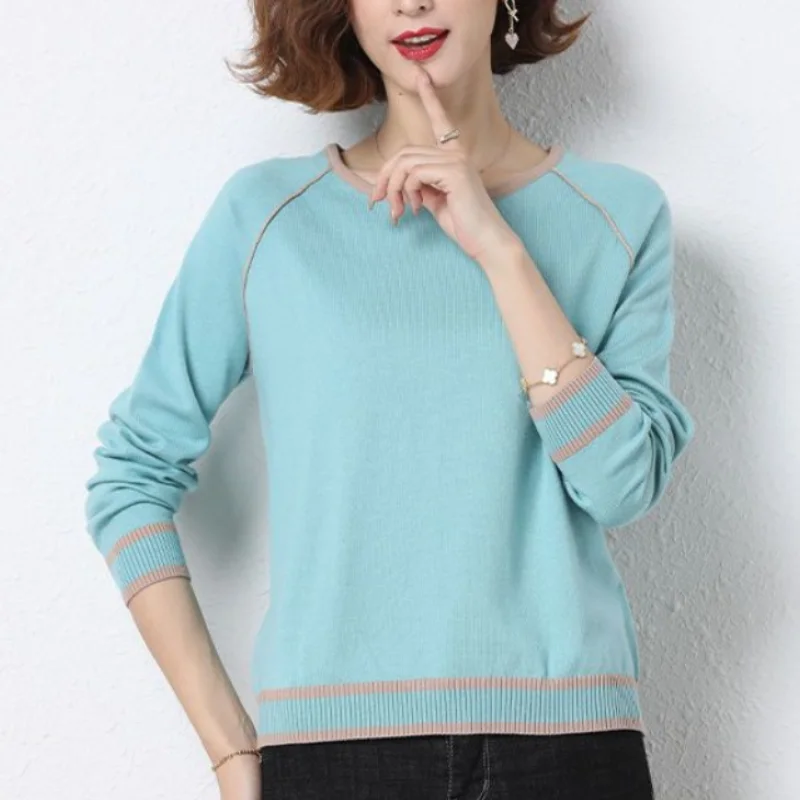 

Fashionable Temperament Women's Clothing 2023 Autumn and Winter New Screw Thread Round Neck Long Sleeved Solid Color Pullover