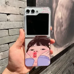 Korean - Inspired Cute Girl Phone Case - Humorous Hard Folding Shell Cover - Samsung Galaxy Z Flip 5 (-1)