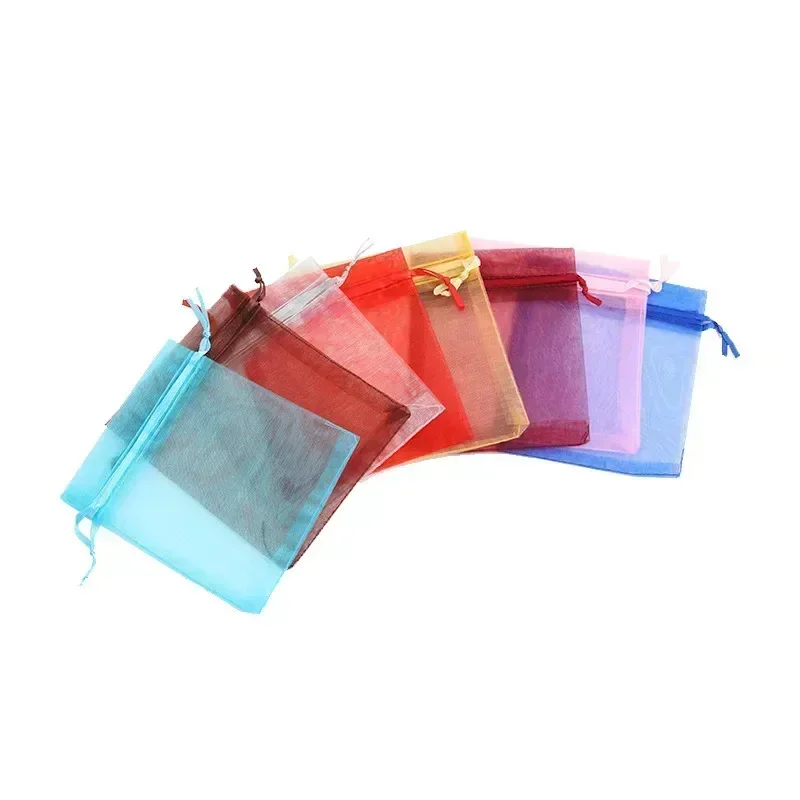 100pcs Colorful Organza Drawstring Bag Jewelry Packaging Bags Wedding Gift Storage Drawstring Pouches 7x9cm String Bag 4