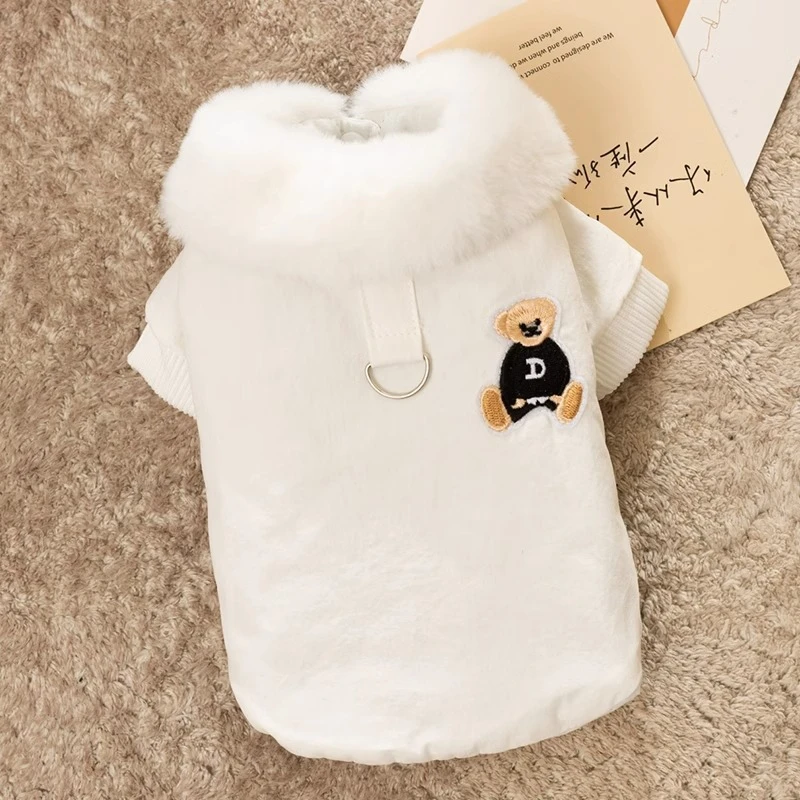 New Year Warm Clothing for Dogs Solid Fleece Collar Winter Medium Pet Cat Coat Cute Bear Patch Chihuahua Puppy Luxury Clothes