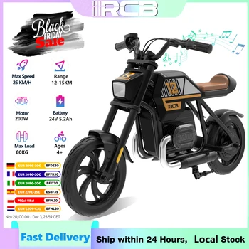RCB Kids Electric Motorcycle R9, moto elettrica per bambini alimentata da batteria da 200 W e 5,2 Ah, autonomia di 12-15 km, 3 velocità, musica, moto elettrica per bambini e bambine