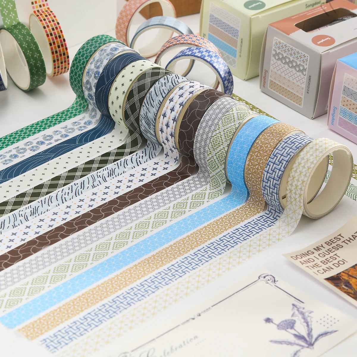 5롤/박스 빈티지 와시 테이프 세트, DIY 핸드메이드 저널, 명절 선물 상자, 스크랩북 장식, 학용품
