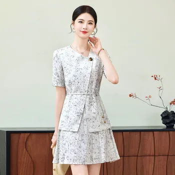 Short Sleeve Casual Women Business Work Wear Suits with Skirt and Tops Spring Summer OL Styles Professional Office Career Sets 1