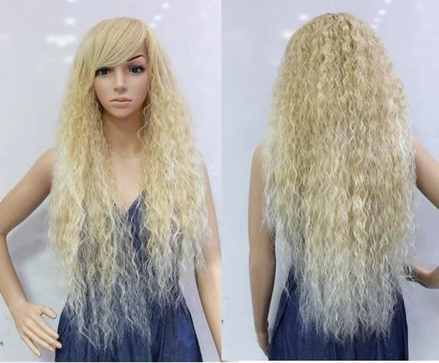 Women Wig Long Light Blonde Curly Wave Ladies Wig