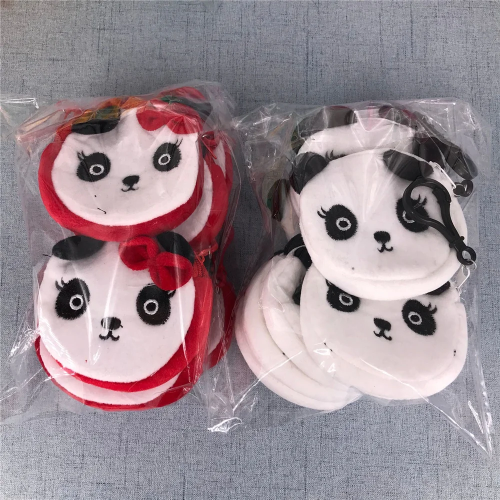 12PCS/LOT Gift Small Key Hook Pendant Plush Coin BAG Panda Animal Coin Pouch 7CM, coin purse, plush coin purse