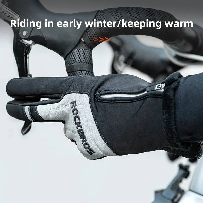 ROCKBROS Winter Warm Gloves Touch screen Cycling Gloves Full Finger MTB Bike Non Slip Silicone Palm Thermal Ski Gloves 5