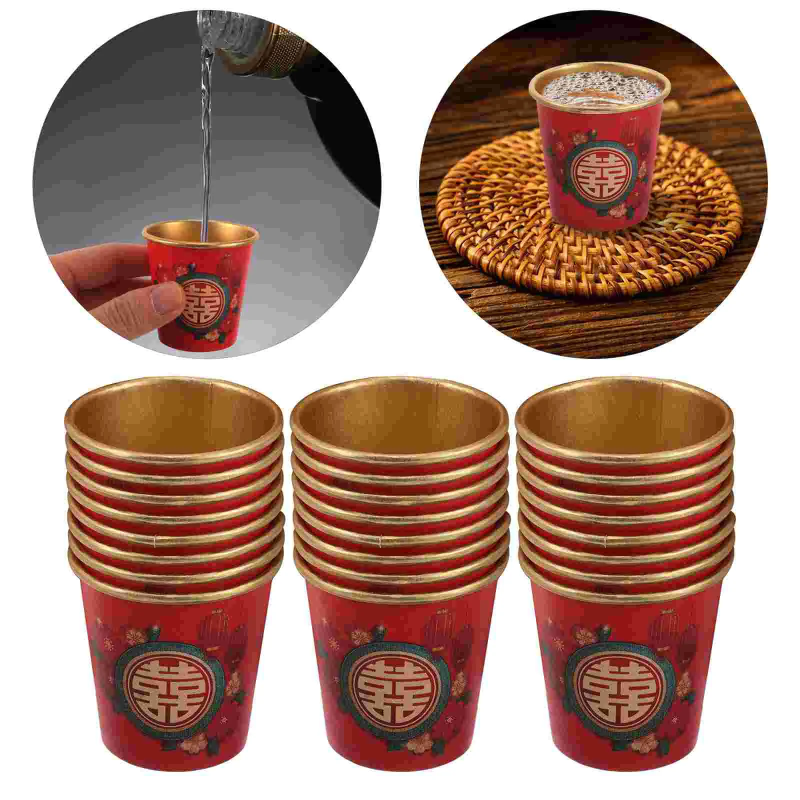 50Pcs Disposable Party Cups for Wedding Party Glasses Chinese Wedding Decoration Mini Paper Cups
