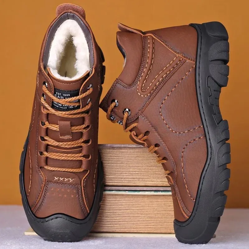 Snow Boots Outdoor sports autumn and winter leather shoes with plush and thick waterproof casual high-top