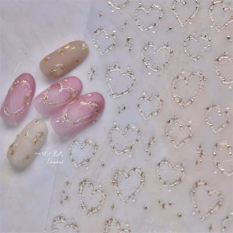 1pcs Jelly Nail Stickers Shiny French Ice Crystal Stars Love Self Adhesive Stickers For Nails DIY Valentine's Day Decorat Decals 3
