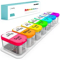 Oversized 7 - Day AM/PM Pill Organizer with 14 Spacious Compartments for Family Health Management (Rainbow)