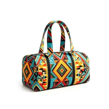 Borsa Trapuntata Etnica Boho con Stampa Azteca Colorata, Borsone da Viaggio Estivo con Manici, Borsa Festival