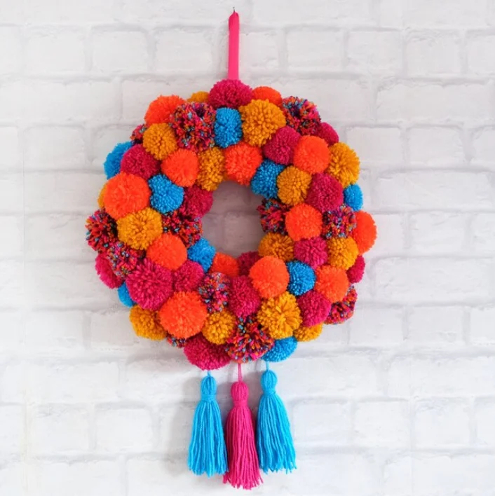 thick woolen pompoms ball wreath holiday decoration crafts 5cm wool pom pom wreath home decoration