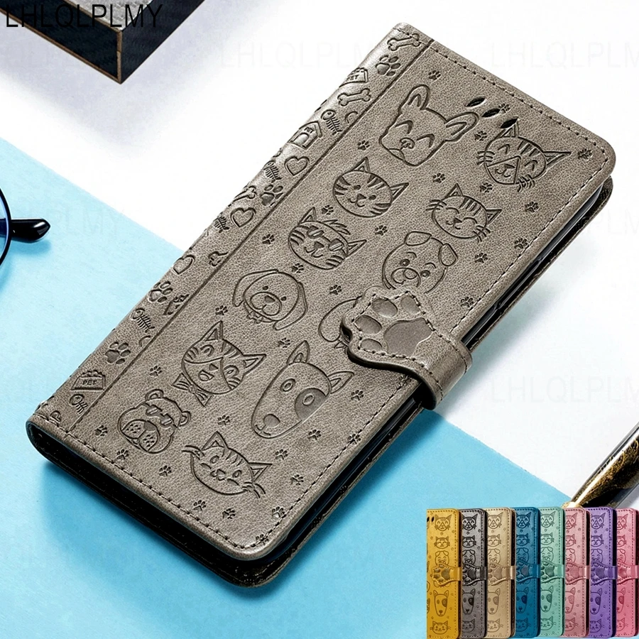 Leather Wallet Flip Case with Cat and Dog Design