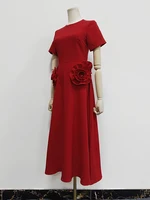 GALCAUR-فساتين مزينة بقطع القماش للنساء ، رقبة مستديرة ، أكمام قصيرة ، خصر مرتفع ، فستان تنحيف بسيط أنيق ، متين ، نسائي 1