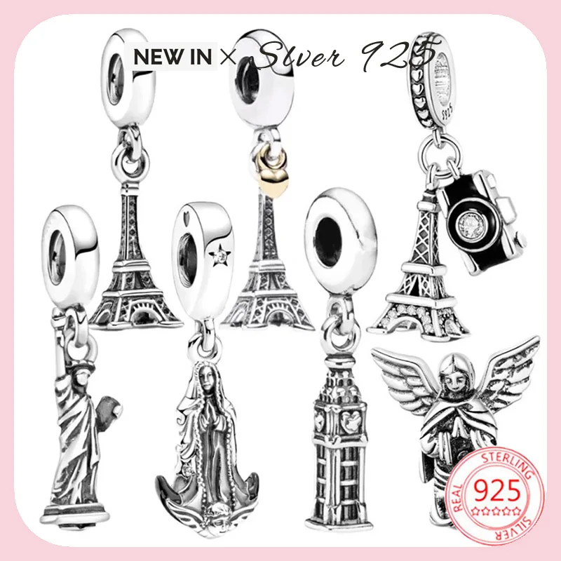 

Paris Eiffel Tower Charm Bead 925 Sterling Silver New York Statue of Liberty Fit Original Bracelet Prayer Angel Jewelry