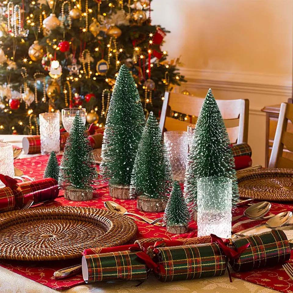 Árbol Pino Nieve En Miniatura Critorio, Miniárbol Navidad Con Base Arpillera, Decoración Para - AliExprs