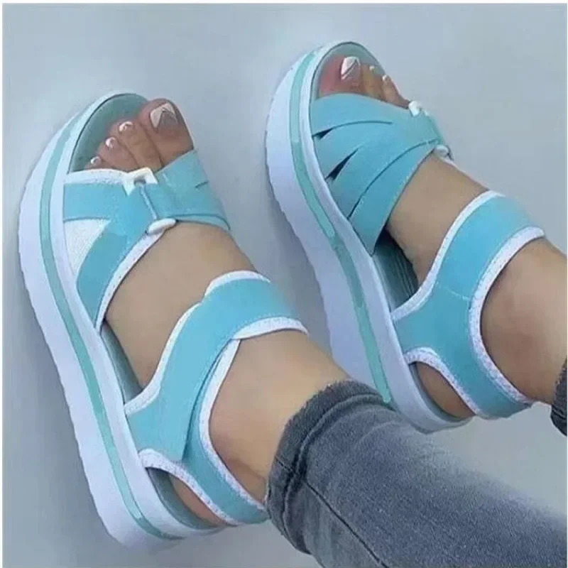 Women High Sandals Light Wedge Shoes Stretchy Fabric Women Sandals Size 43 Summer Beach Slipper with Platform Sandalias De Mujer women sandals