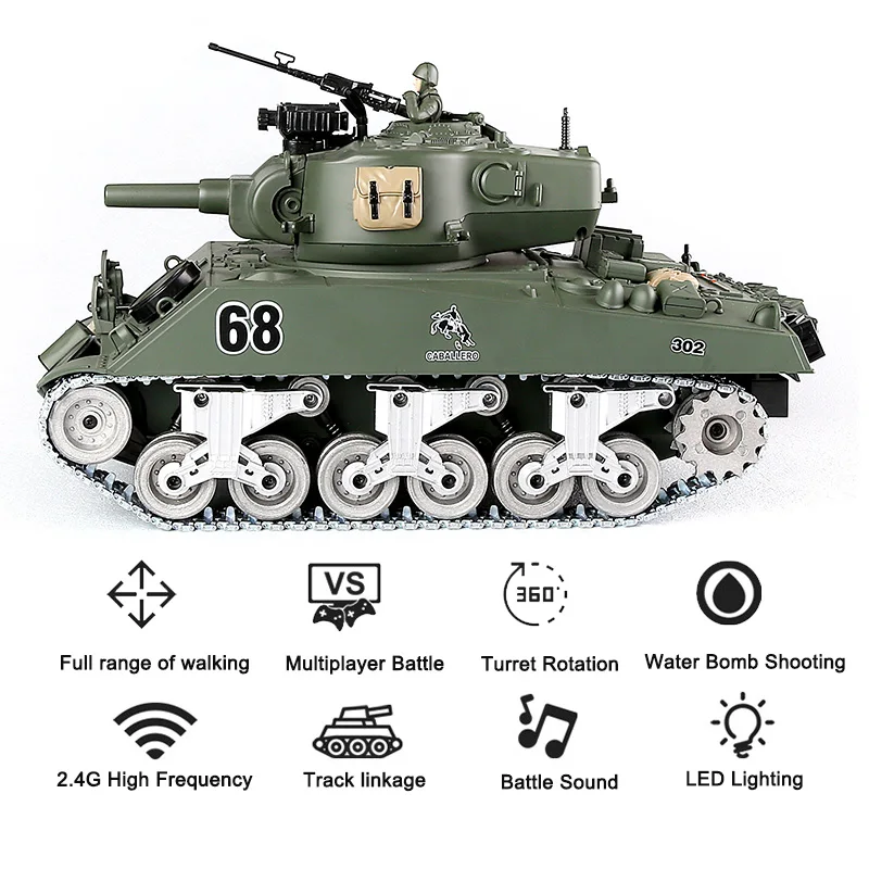 COOLBANK 1/18 2.4G RC Tank US. M4A3 Infrared Remote Control Main Battle Tank Model, WWII Tank RC Military Vehicle Model For Boys 4