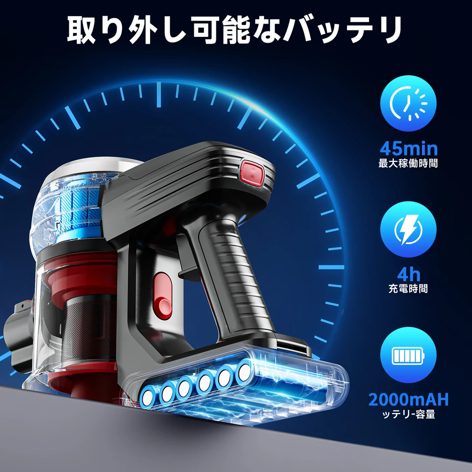 XINSHE A 7充電可能なコードレス携帯式掃除機、家庭用必要、30000 Pa強