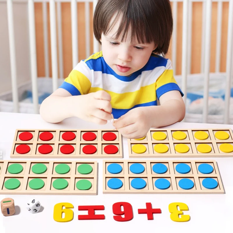 Montessori Digital Card Ten-grid Array Game Math Toys Wooden Addition Subtraction Teaching Aids Kids Education Logical Thinking