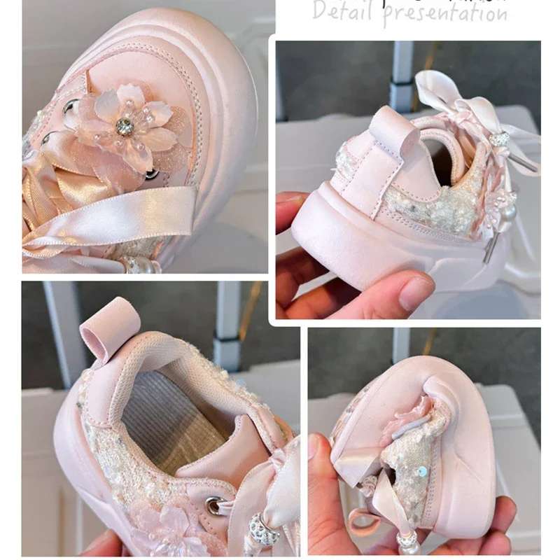Size 26-36 New Autumn Cute Flower Aged 5-13 Children Shoes Soft Girls Non-slip Kids Princess Shoes Party Student Fashion Shoes 3