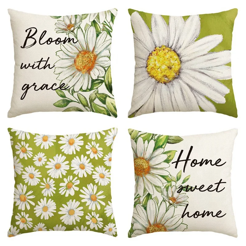 

Home Decor Cushion Covers 18X18 Set Of 4 Farmhouse Throw Pillow Spring Decorations Flowers Cushion Case For Home Decor