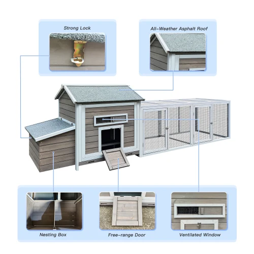 Wooden Hen House with Chicken Coop 4
