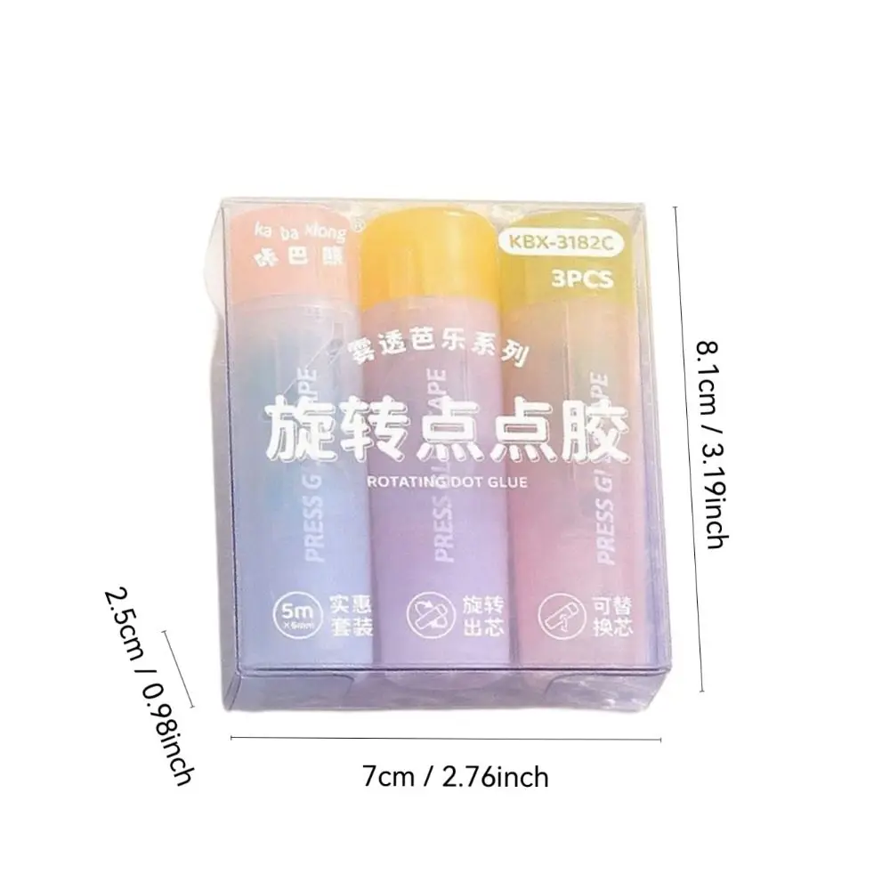 3개/세트 360 °   회전식 헤드 점착 테이프 대용량 분리형 양면 코팅 테이프 DIY 부드러운 디스펜싱 펜