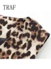 TRAF Spring Summer Women's Leopard Vest 2024 Fashion V-Neck Single-Breasted Vest Top Female Casual Cropped Sleeveless Coat New 4