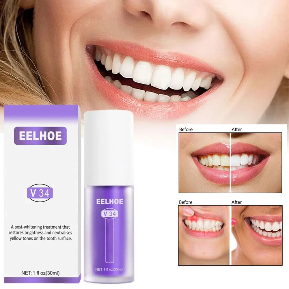 

V34 Purple Whitening Toothpaste Oral Cleaning Tooth Bleaching Stain Whiten Repair Toothpaste Purple Yellow Care Denta E9e8