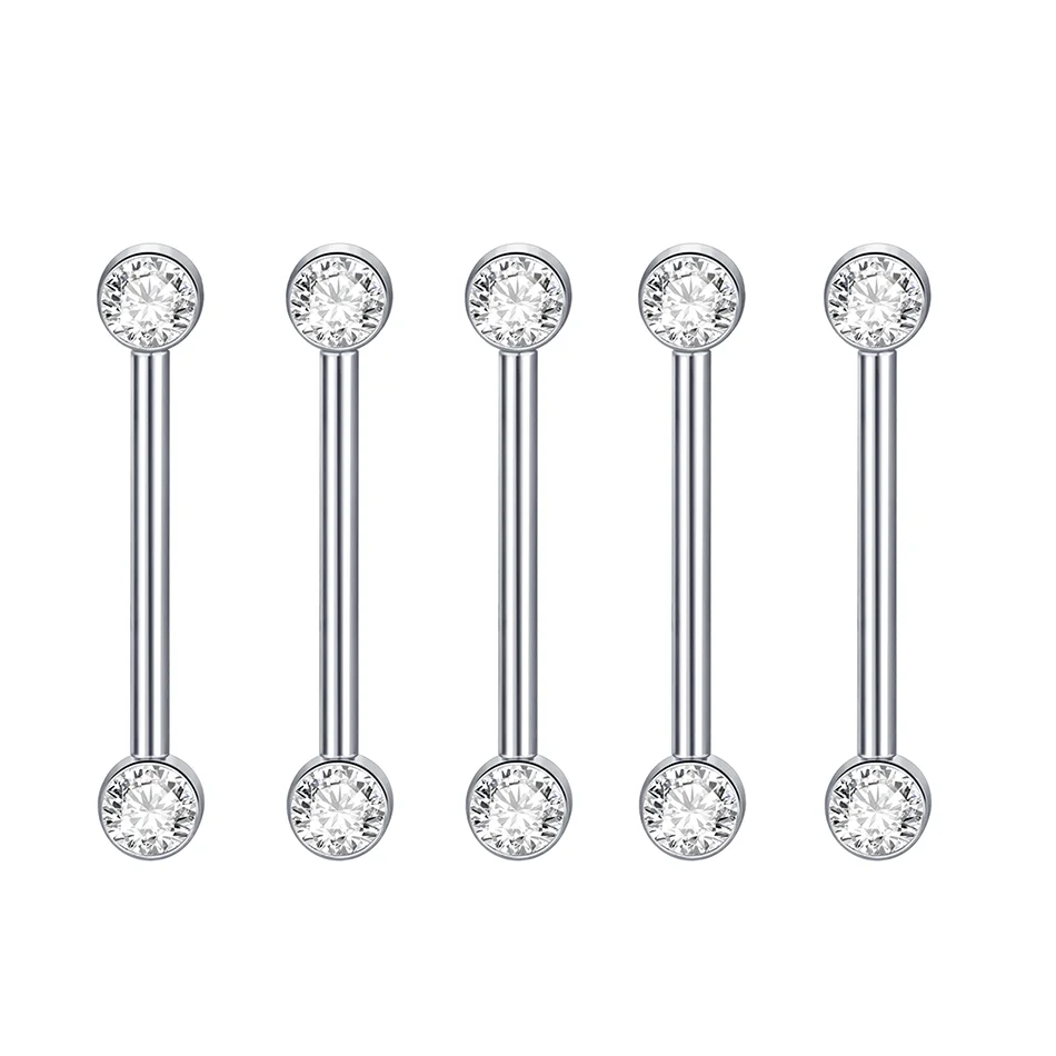 Titanium Internally Threaded Nipple Barbell with CZ Accents - Women's Body Jewelry