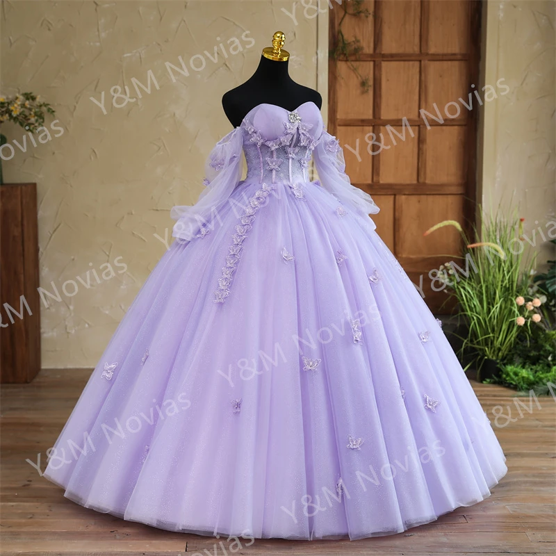 Quinceanera Dresses Strapless Party Dress 3D butterfly Ball Gown