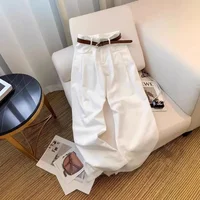 High Waist Draped Loose Women's Jeans White Casual Floor-Length Trousers Autumn New Design Slimming Pleated Wide Leg Pants