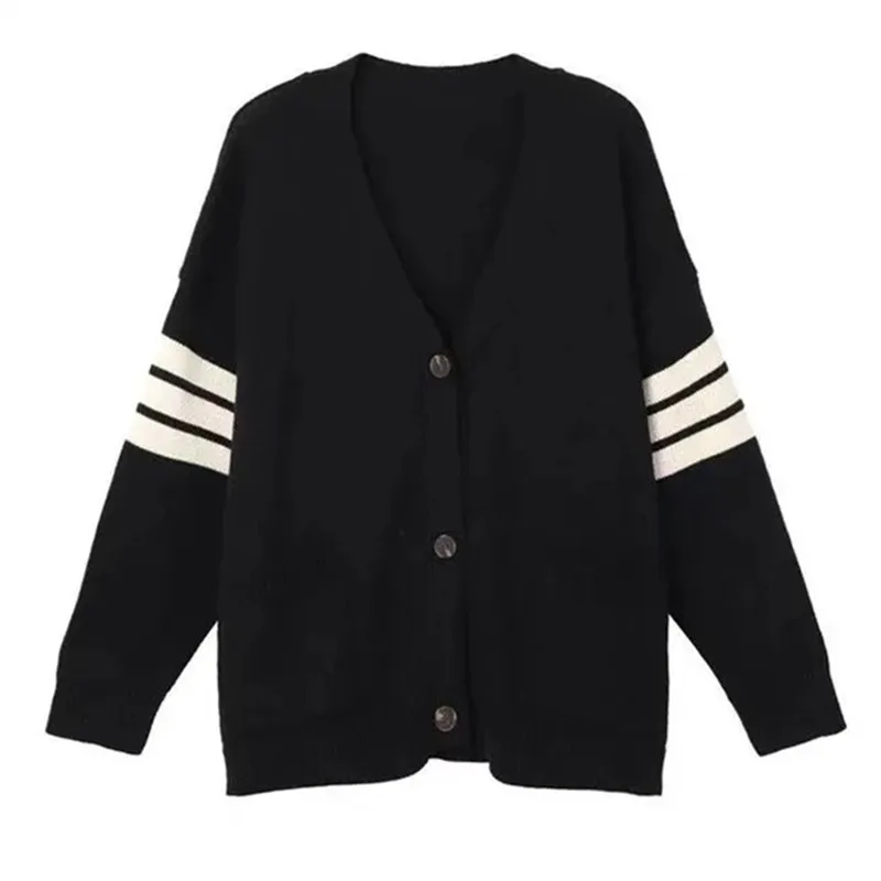 

Женский свитер, кардиган на осень и зиму, топ в полоску с V-образным вырезом и длинным рукавом, свободная универсальная модная женская одежда ZM452