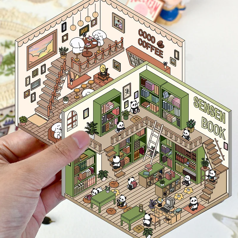 Cartoon Adhesive Animal Stickers 3D Miniature Scene DIY Pocket Cabin Stacking Pasting Festival Birthday Gift for Kid