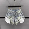 Korean Vintage Blue Sexy Ripped Jeans for Women Patchwork A-line High-waisted Denim Ultra Shorts 2