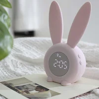 Pink Alarm Clock Table Silicone Charge Student Cartoon Rabbit Shaped Easy Time Setting 2
