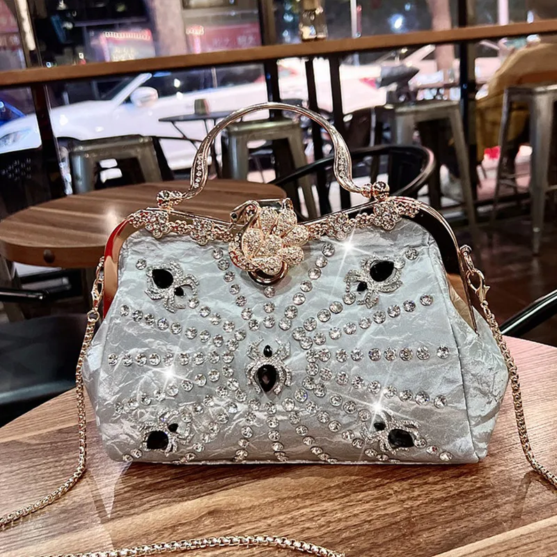 Cool Spicy Girl Silver Beaded Messenger Bag Women 2024 New