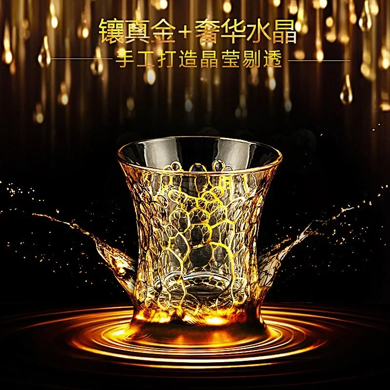 Gold Statue Handdrawn Crystal Glass, Whiskey Cup, Home Water, Carved Fruit Juice Cup, Gold Statue